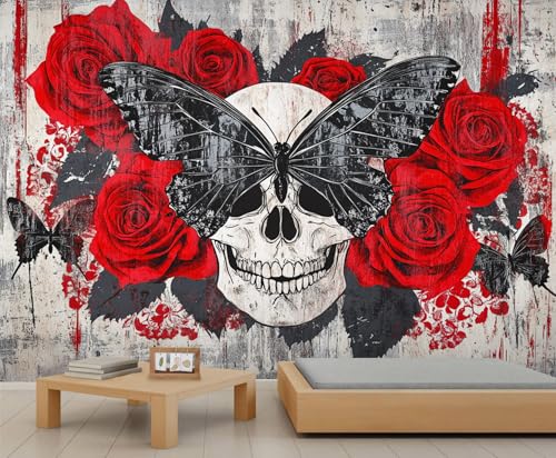 GIVLWF Tapete – Gothic Schmetterling Heimdekoration & großes Wandbild, Graffiti-Totenkopf-Tapete für Wohnzimmer, Schlafzimmer, nicht selbstklebende Wandbild, romantische Blumen GIVLWF Tapete – Gothic Schmetterling Heimdekoration & großes Wandbild, Graffiti-Totenkopf-Tapete für Wohnzimmer, Schlafzimmer, nicht selbstklebende Wandbild, romantische Blumen von GIVLWF