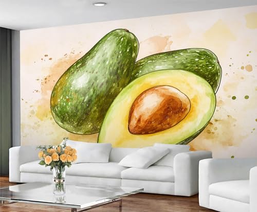 GIVLWF Tapete – Grüne Heimdekoration und Wandbild, selbstklebende Tapete für Wohnzimmer, Avocado-Schlafzimmer, Wandbild, abziehen und aufkleben, Obst-Themen-Dekor von GIVLWF