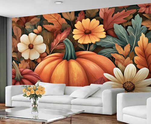 GIVLWF Tapete – Herbst-Heimdekoration & Wandbild, selbstklebende Tapete für Wohnzimmer, Ernte Kürbis Schlafzimmer, Wandbild, abziehen und aufkleben, Thanksgiving-Dekor von GIVLWF