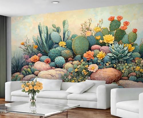 GIVLWF Tapete – Kaktus-Heimdekoration und Wandbild, selbstklebende Tapete für Wohnzimmer, Wüstenpflanzen, Wandbild, Pflanzenblumen, Schlafzimmer, Wandpapier, abziehen und aufkleben von GIVLWF