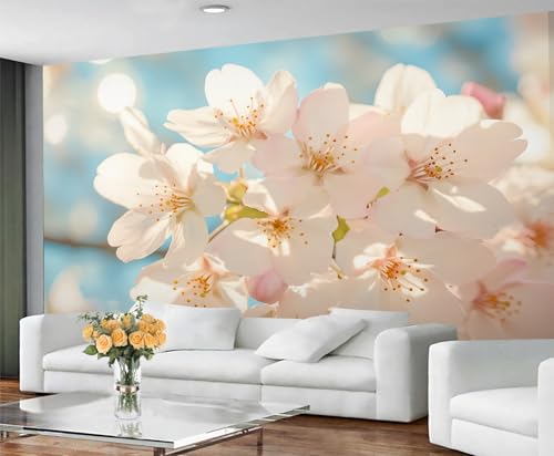 GIVLWF Tapete – Kirschblüten-Wohnkultur & Wandbild, Frühlings-Natur-Schlafzimmer-Tapete, weißes Blumen-Tapete für Wohnzimmer, großes Wandbild (nicht selbstklebend) von GIVLWF