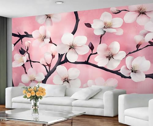 GIVLWF Tapete - Kirschblüten Wohnkultur & Wandbild, Japanische Blumen Schlafzimmer Tapete, Tapete für Wohnzimmer, große Wandbild, nicht selbstklebend, Rosa von GIVLWF
