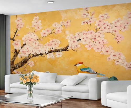 GIVLWF Tapete - Kirschblüten Wohnkultur & Wandbild Traditionelle Blumen Schlafzimmer Tapeten Tapete für Wohnzimmer Großes Wandbild - Nicht Selbstklebend Asiatische Malerei von GIVLWF