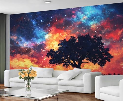 GIVLWF Tapete - Landschaft, Heimdekoration & Wandbild, Fantasie-Galaxie, Schlafzimmer, Tapete, Tapeten für Wohnzimmer, großes Wandbild, nicht selbstklebend, abstrakte Bäume von GIVLWF