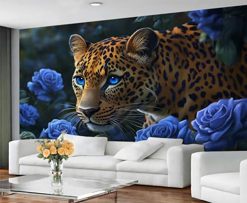 GIVLWF Tapete – Leopard Home Decor & Wandbild, selbstklebende Tapete für Wohnzimmer, blaues florales Wandbild, Tier-Blumenmuster, Schlafzimmer, Wandpapier, abziehen und aufkleben GIVLWF Tapete – Leopard Home Decor & Wandbild, selbstklebende Tapete für Wohnzimmer, blaues florales Wandbild, Tier-Blumenmuster, Schlafzimmer, Wandpapier, abziehen und aufkleben von GIVLWF