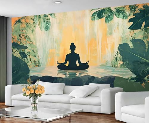 GIVLWF Tapete - Meditation Home Decor & Wandbild, Natur Yoga Schlafzimmer Tapete, tropische Blätter Tapete für Wohnzimmer, großes Wandbild (nicht selbstklebend) von GIVLWF