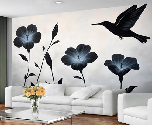 GIVLWF Tapete – Natur-Heimdekoration und Wandbild, selbstklebende Tapete für Wohnzimmer, Blumen und Vögel, Schlafzimmer, Wandbild, abziehen und aufkleben, nordisches Blumendekor von GIVLWF