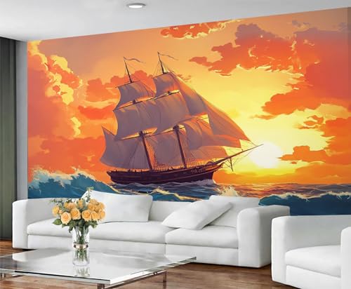 GIVLWF Tapete – Nautische Heimdekoration und Wandbild, selbstklebende Tapete für Wohnzimmer, Cartoon-Ozean-Wandbild, Sonnenuntergang, Segelboote, Schlafzimmer, Wandpapier, abziehen und aufkleben GIVLWF Tapete – Nautische Heimdekoration und Wandbild, selbstklebende Tapete für Wohnzimmer, Cartoon-Ozean-Wandbild, Sonnenuntergang, Segelboote, Schlafzimmer, Wandpapier, abziehen und aufkleben von GIVLWF