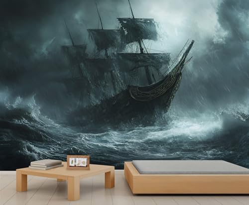 GIVLWF Tapete – Nautische Heimdekoration & großes Wandbild, mittelalterliche Segelboot-Tapete für Wohnzimmer, Schlafzimmer, nicht selbstklebende Wandbild, dunkler Ozean von GIVLWF