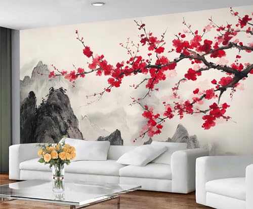 GIVLWF Tapete – Orientalische Wohnkultur & großes Wandbild, traditionelle Malerei-Tapete für Wohnzimmer, Schlafzimmer, Wandbild, Wandbild, nicht selbstklebend, rote Blumen GIVLWF Tapete – Orientalische Wohnkultur & großes Wandbild, traditionelle Malerei-Tapete für Wohnzimmer, Schlafzimmer, Wandbild, Wandbild, nicht selbstklebend, rote Blumen von GIVLWF