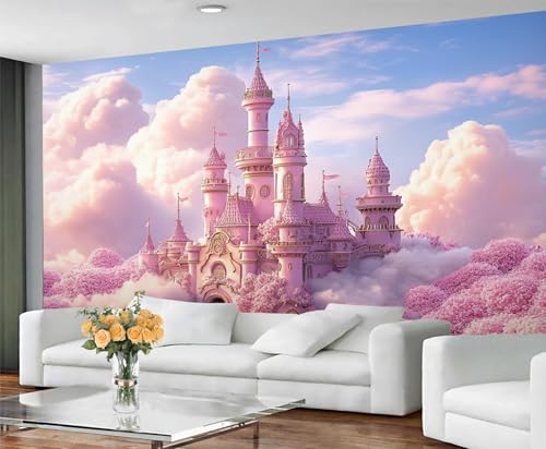 GIVLWF Tapete - Pink Castle Home Decor & Mural, Mädchen Rosa Schlafzimmer Tapete, Märchen Tapete für Wohnzimmer, große Wandbilder (nicht selbstklebend) von GIVLWF