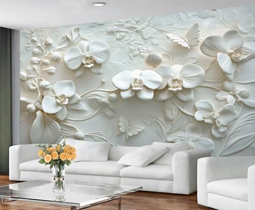 GIVLWF Tapete – Prägeblumen-Heimdekoration & großes Wandbild, nordische weiße Blumen-Tapete für Wohnzimmer, Schlafzimmer, Wandbild, Wandbild, nicht selbstklebend, 3D-Blumen GIVLWF Tapete – Prägeblumen-Heimdekoration & großes Wandbild, nordische weiße Blumen-Tapete für Wohnzimmer, Schlafzimmer, Wandbild, Wandbild, nicht selbstklebend, 3D-Blumen von GIVLWF