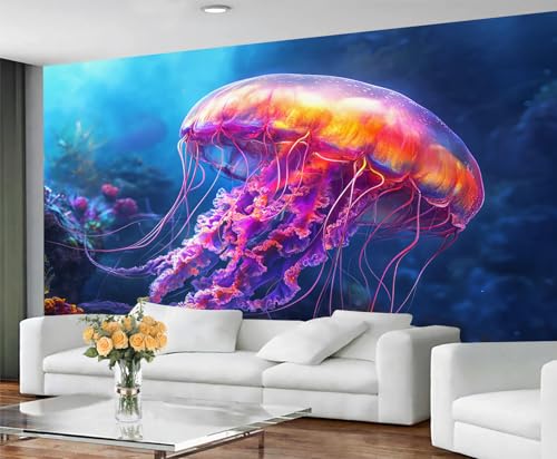 GIVLWF Tapete – Quallen-Wohnkultur & Wandbild, Meereslebewesen, Schlafzimmer-Tapete, bunte Quallen-Tapete für Wohnzimmer, großes Wandbild (nicht selbstklebend) von GIVLWF