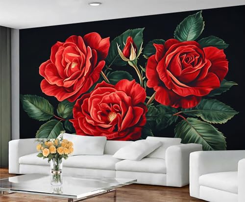 GIVLWF Tapete – Romantische Wohnkultur & Wandbild, selbstklebende Tapete für Wohnzimmer, rote Rosen, Wandbild, Vintage-Blumen, Schlafzimmer, Wandpapier, abziehen und aufkleben von GIVLWF