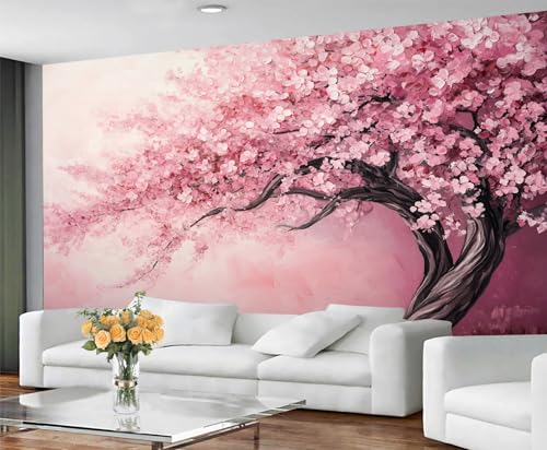 GIVLWF Tapete – Rosa Bäume, Heimdekoration und Wandbild, selbstklebende Tapete für Wohnzimmer, rosa Mädchen, Schlafzimmer, Wandbild, abziehen und aufkleben, abstrakter Baumdekor von GIVLWF