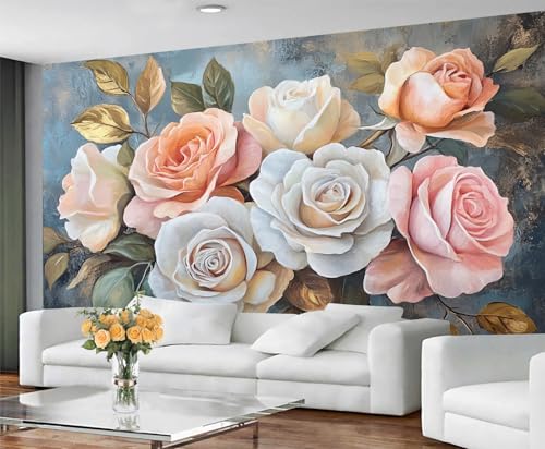 GIVLWF Tapete - Rose Home Decor & Wandbild Rustikale Blumen Schlafzimmer Tapeten Tapete für Wohnzimmer Großes Wandbild - Nicht Selbstklebend Europäische Blumen von GIVLWF