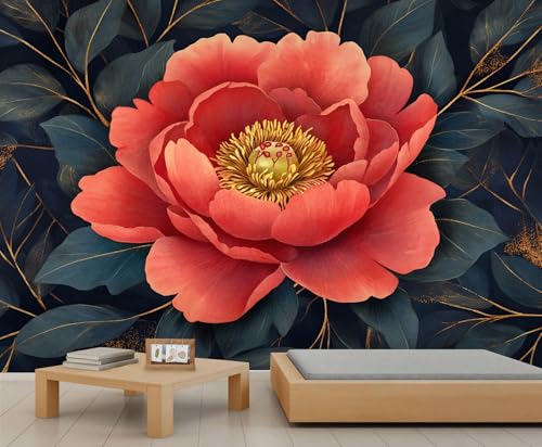 GIVLWF Tapete – Rote Blumendekoration und großes Wandbild, rustikales Blumenmuster, Schlafzimmertapete, Tapete für Wohnzimmer, nicht selbstklebende Wandbild, europäische Blumen von GIVLWF