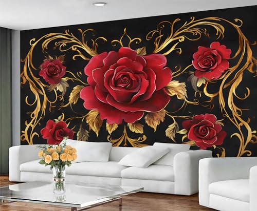 GIVLWF Tapete – Rote Rose Wohnkultur & Wandbild, selbstklebende Tapete für Wohnzimmer, Vintage-Goldwandbild, europäisches Luxus-Schlafzimmer, abziehen und aufkleben GIVLWF Tapete – Rote Rose Wohnkultur & Wandbild, selbstklebende Tapete für Wohnzimmer, Vintage-Goldwandbild, europäisches Luxus-Schlafzimmer, abziehen und aufkleben von GIVLWF