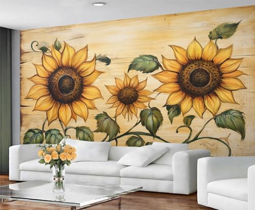 GIVLWF Tapete - Rustikale Wohnkultur & Wandbild, Rustikale Sonnenblume Schlafzimmer Tapete, Tapeten für Wohnzimmer, große Wandbild, nicht selbstklebend, Retro-Blumen von GIVLWF