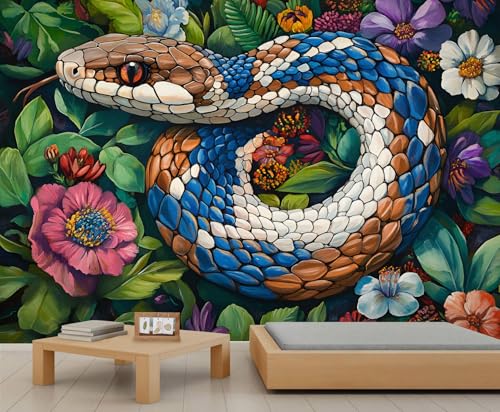 GIVLWF Tapete – Schlangen-Heimdekoration & großes Wandbild, Blumen-Tiere, Tapete für Wohnzimmer, nicht selbstklebendes Wandbild, Dschungelschlange von GIVLWF