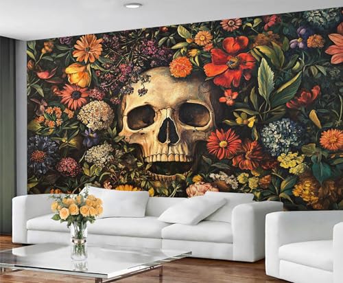 GIVLWF Tapete - Totenköpfe Wohnkultur & Wandbild, Hippie Schädel Schlafzimmer Tapete, Tapeten für Wohnzimmer, großes Wandbild - nicht selbstklebend, Gothic Floral GIVLWF Tapete - Totenköpfe Wohnkultur & Wandbild, Hippie Schädel Schlafzimmer Tapete, Tapeten für Wohnzimmer, großes Wandbild - nicht selbstklebend, Gothic Floral von GIVLWF