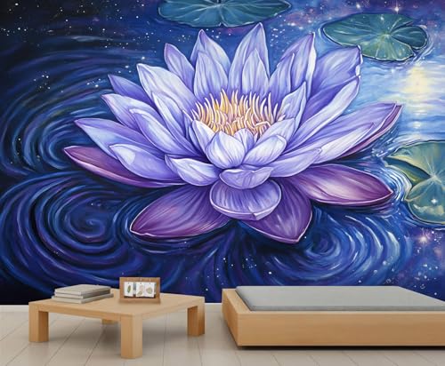 GIVLWF Tapete – Violetter Lotus, Heimdekoration und großes Wandbild, Aquarell-Blumen-Tapete für Wohnzimmer, Schlafzimmer, nicht selbstklebende Wandbild, orientalischer Lotus GIVLWF Tapete – Violetter Lotus, Heimdekoration und großes Wandbild, Aquarell-Blumen-Tapete für Wohnzimmer, Schlafzimmer, nicht selbstklebende Wandbild, orientalischer Lotus von GIVLWF