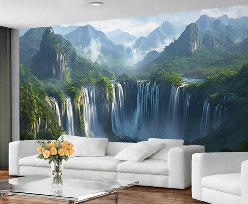 GIVLWF Tapete - Wasserfall Wohnkultur & Wandbild, Natur Landschaft Schlafzimmer Tapete, Tapeten für Wohnzimmer, große Wandbild, nicht selbstklebend, Frühlingswald von GIVLWF