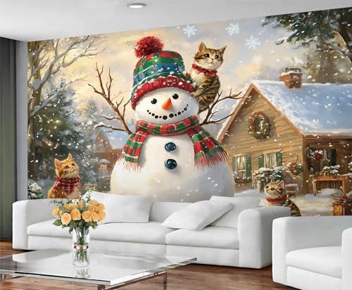 GIVLWF Tapete – Winterwandbild & Heimdekoration, Schneemann, Schlafzimmertapete, rustikale Landschaftstapete für Wohnzimmer, nicht selbstklebend, großes Wandbild & Raumdekoration GIVLWF Tapete – Winterwandbild & Heimdekoration, Schneemann, Schlafzimmertapete, rustikale Landschaftstapete für Wohnzimmer, nicht selbstklebend, großes Wandbild & Raumdekoration von GIVLWF