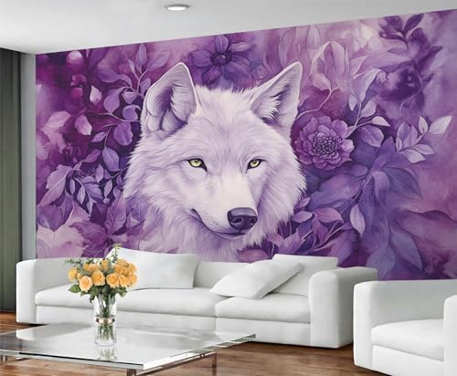 GIVLWF Tapete – Wolf Home Decor & Wandbild, selbstklebende Tapete für Wohnzimmer, lila Blumenwandbild, romantische Tiere, Schlafzimmer, Wandpapier, abziehen und aufkleben GIVLWF Tapete – Wolf Home Decor & Wandbild, selbstklebende Tapete für Wohnzimmer, lila Blumenwandbild, romantische Tiere, Schlafzimmer, Wandpapier, abziehen und aufkleben von GIVLWF