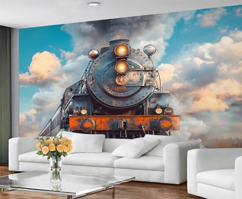 GIVLWF Tapete - Zug Wohnkultur & Wandbild, Vintage Zug Schlafzimmer Tapete, Tapeten für Wohnzimmer, große Wandbild, nicht selbstklebend, Dampflokomotive von GIVLWF