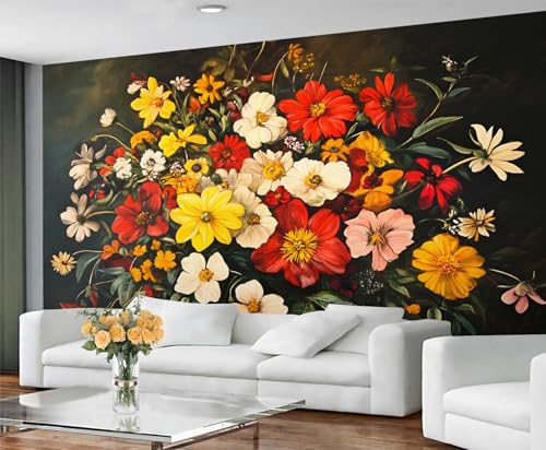 GIVLWF Tapete mit Blumendruck, Heimdekoration und großes Wandbild, bunte Blumen, Tapete für Wohnzimmer, Schlafzimmer, Wandbild, nicht selbstklebend, europäisches rustikales Blumenmuster von GIVLWF