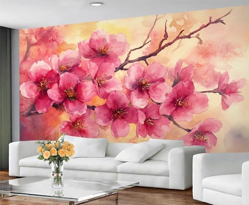GIVLWF Tapete mit Kirschblüten – Frühlingsblumen Wandbild & Heimdekoration, Schlafzimmertapete, Tapete für Wohnzimmer, nicht selbstklebend, rosa Blumen von GIVLWF