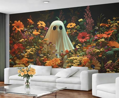 GIVLWF Tapete & Halloween-Dekor, Blumengeist, Schlafzimmer-Tapete, Boho-Blumen-Tapete für Wohnzimmer, nicht selbstklebend, rustikale Kinder-Heimdekoration & Wandbild von GIVLWF
