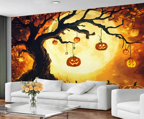 GIVLWF Tapete & Halloween-Dekor, Gothic-Baum, Schlafzimmer-Tapete, festliche Kürbis-Wandtapete für Wohnzimmer, nicht selbstklebend – abstrakte Heimdekoration & Wandbild von GIVLWF