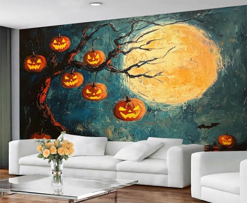 GIVLWF Tapete & Halloween-Dekor, abstrakte Schlafzimmertapete, Baum & Kürbis Tapeten für Wohnzimmer, nicht selbstklebend - Jungenzimmer-Dekor & Wandbild von GIVLWF
