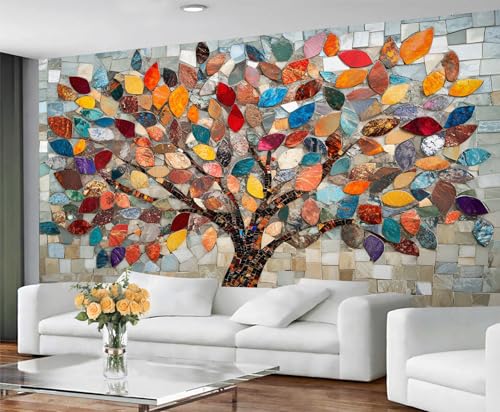 GIVLWF Tapete und Wandbild, Motiv: Baum des Lebens, bunte Baumtapete, abziehen und aufkleben, Schlafzimmer-Wandpapier, nordisches Blumenmuster, großes Wandbild und Heimdekoration, selbstklebend von GIVLWF