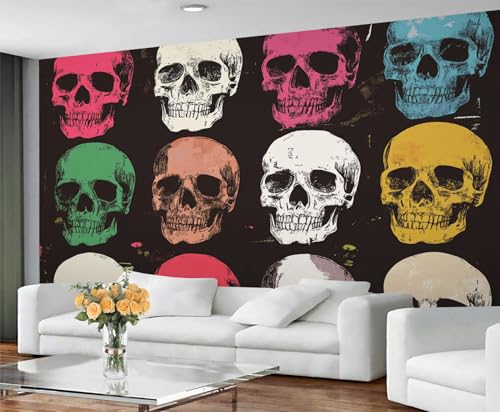 GIVLWF Totenkopf-Tapeten-Wandbild – Gothic-Totenkopf-Wandbild und Heimdekoration, Schlafzimmer-Tapete, Tapete für Wohnzimmer, nicht selbstklebend, mehrfarbig von GIVLWF