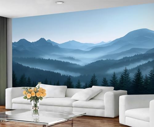GIVLWF Wallpaper - Mountain Home Decor & Mural, Blaue Landschaft Schlafzimmer Tapete, Tapeten für Wohnzimmer, große Wandbild, nicht selbstklebend, Natur Wald von GIVLWF