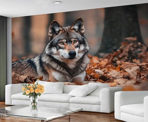 GIVLWF Wallpaper - Wolf Print Home Decor & Mural, Falling Wolf Bedroom Tapete, Wall Paper for Living Room, Large Wall Mural - Not Self-Adhesive, Autumn Landscape von GIVLWF