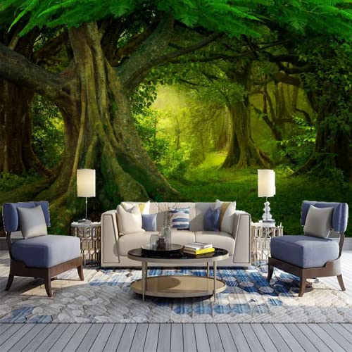 GIVLWF Zauberwald Tapeten, Grüne Bäume Vlies Tapete, Wandbild Dekoration - für Zuhause Schlafzimmer die Mauer 350 x 265 cm von GIVLWF