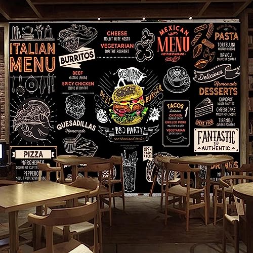 Hamburger Pizza Western Fast Food Fotomural, Handgezeichnete Tafel Wandtapete, 200 x 140 cm Wandbild Dekoration - für Zimmer Küchen die Mauer von GIVLWF