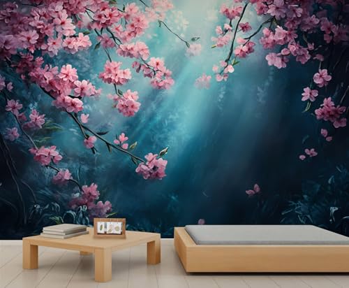 Kirschblüten-Tapete – Abziehen und Aufkleben Tapete für Wohnzimmer, rosa Blumen, Schlafzimmer, selbstklebende große Wandbild, Frühlingslandschaft, Heimdekoration von GIVLWF