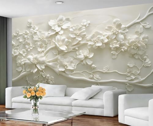 Kirschblüten-Tapete für Wohnzimmer, zum Abziehen und Aufkleben, weißes geprägtes Blumenmuster, Schlafzimmer, großes Wandbild und nordische Blumen, Heimdekoration, selbstklebend Kirschblüten-Tapete für Wohnzimmer, zum Abziehen und Aufkleben, weißes geprägtes Blumenmuster, Schlafzimmer, großes Wandbild und nordische Blumen, Heimdekoration, selbstklebend von GIVLWF
