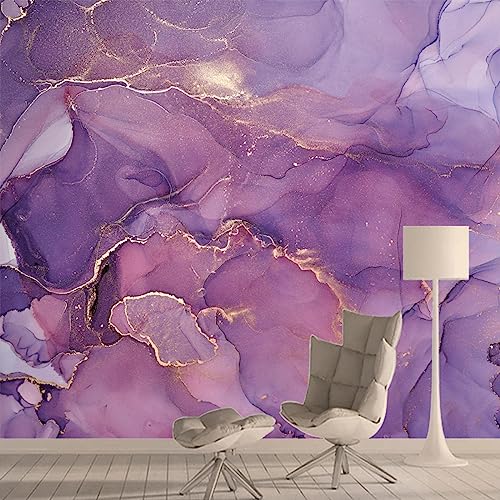 Lila Aquarell Goldene Textur Mural Wandbild, Abstrakter Lila Marmor Vlies Tapete, 150 x 105 cm Wandbild Dekoration - für Zuhause Wohnzimmer die Mauer von GIVLWF