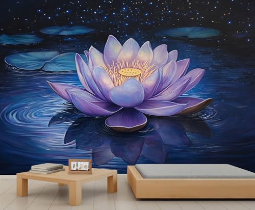 Lotus-Tapete – Tapete zum Abziehen und Aufkleben für Wohnzimmer, rosa Blumen, Schlafzimmer, selbstklebendes großes Wandbild – orientalische Blumendekoration von GIVLWF