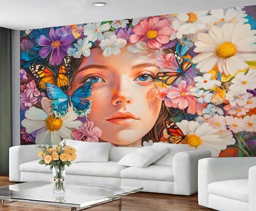 Mädchentapete und Wandbild, Blumenmädchen-Tapete, abziehen und aufkleben, Tapeten für Wohnzimmer, modisches großes Wandbild und Heimdekoration, selbstklebend von GIVLWF