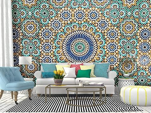 Marokkanische Vintage-Fliese Muralo Fototapete, Bunte Mandala-Blume 3D Fototapete, 250 x 175 cm Wandgemälde - für Büro Arbeitszimmer Häuser Wanddeko die Mauer von GIVLWF