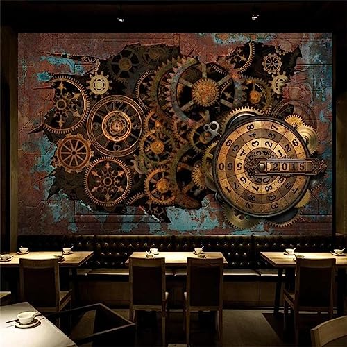 Retro-Steampunk-Metallgetriebe Muralo Tapete, Benutzerdefiniertes 3D-Foto Tapete für Wand, 300 x 210 cm Wandbild Dekoration - für Study Zimmer Restaurant Cafe die Mauer von GIVLWF