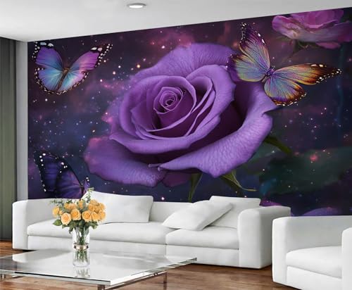 Rosetapete & Wandbild, lila Rosen, Tapete zum Abziehen und Aufkleben, Wandpapier für Wohnzimmer, Schmetterlinge und Blumen, großes Wandbild & Heimdekoration, selbstklebend Rosetapete & Wandbild, lila Rosen, Tapete zum Abziehen und Aufkleben, Wandpapier für Wohnzimmer, Schmetterlinge und Blumen, großes Wandbild & Heimdekoration, selbstklebend von GIVLWF