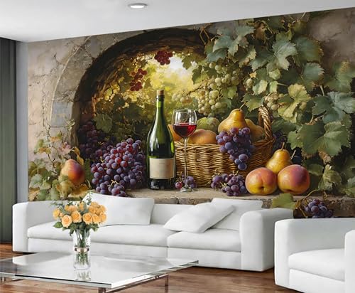 Rustikale Tapete für Wohnzimmer – Abziehen und Aufkleben, Retro-europäischer Stil, Schlafzimmerwandpapier, großes Wandbild und Rotwein und Obst, Heimdekoration, selbstklebend Rustikale Tapete für Wohnzimmer – Abziehen und Aufkleben, Retro-europäischer Stil, Schlafzimmerwandpapier, großes Wandbild und Rotwein und Obst, Heimdekoration, selbstklebend von GIVLWF